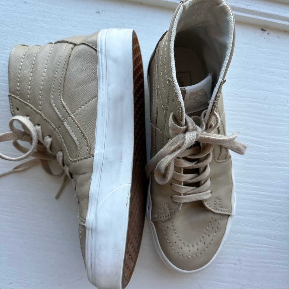 Vans beige leather high tops